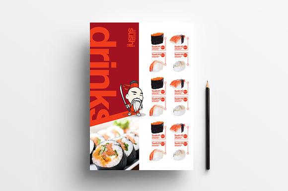 A4 Sushi Menu Template in Stationery Templates - product preview 2