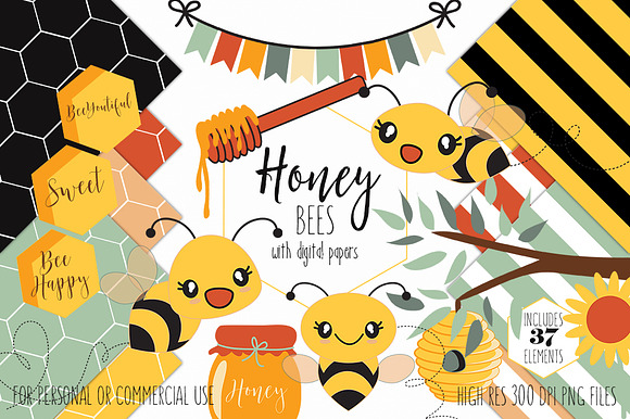 Cute Bumble Bee Honey Graphic Bundle in Illustrations - product preview 5