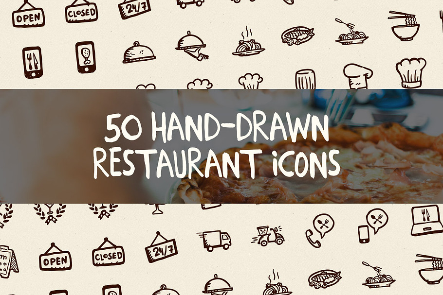 50 Hand-Drawn Restaurant Icons