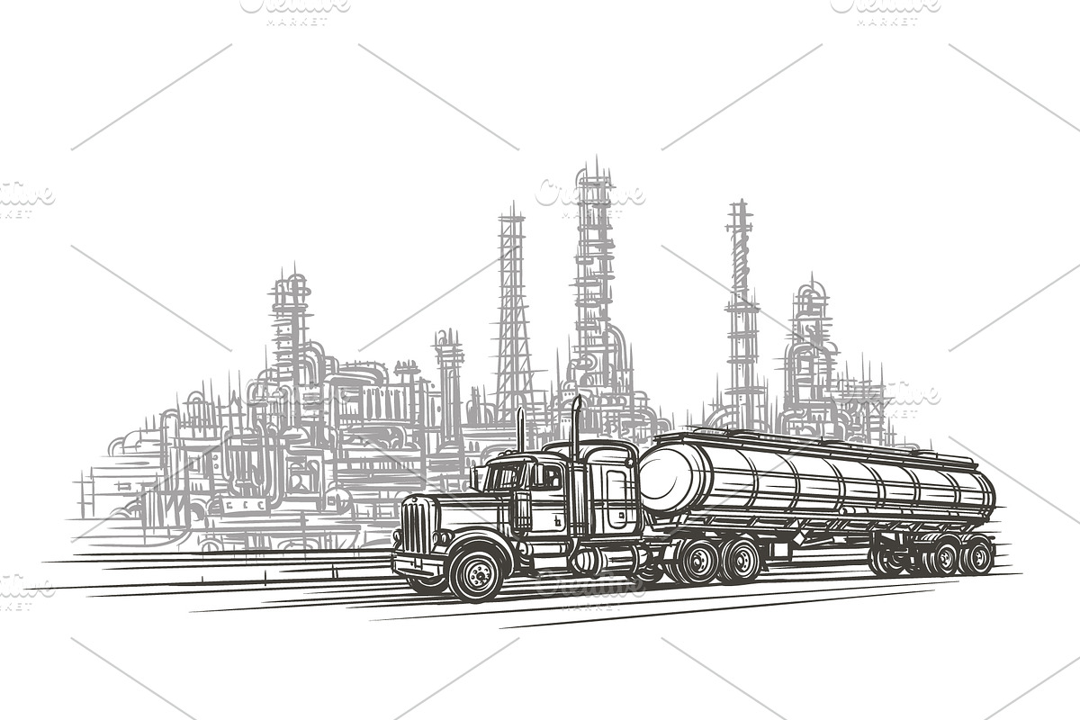 Truck in industry zone sketch.  in Illustrations - product preview 8