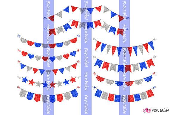 Red White and Blue Glitter Bunting in Objects - product preview 1