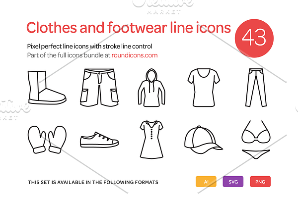 Clothes and Footwear Line Icons Set