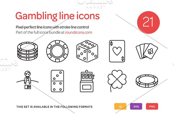 Gambling Line Icons Set