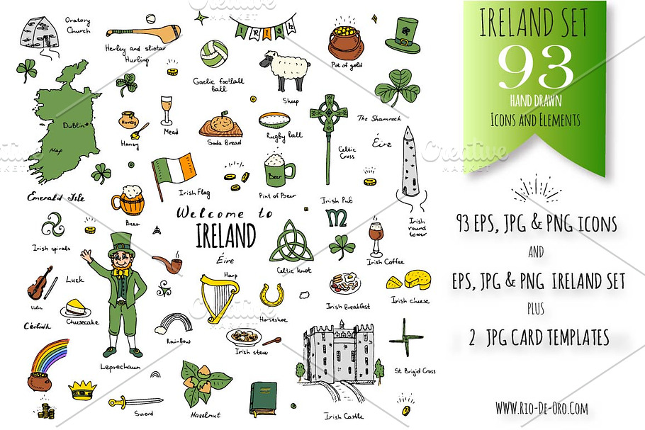 93 Ireland color hand drawn symbols!