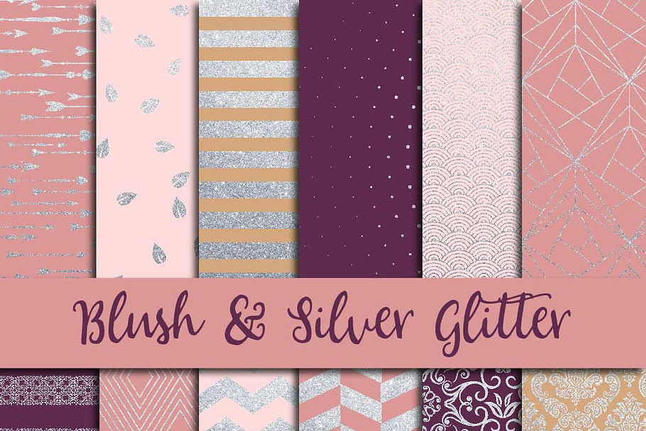 Blush & Silver Glitter Digital Paper in Textures - product preview 8