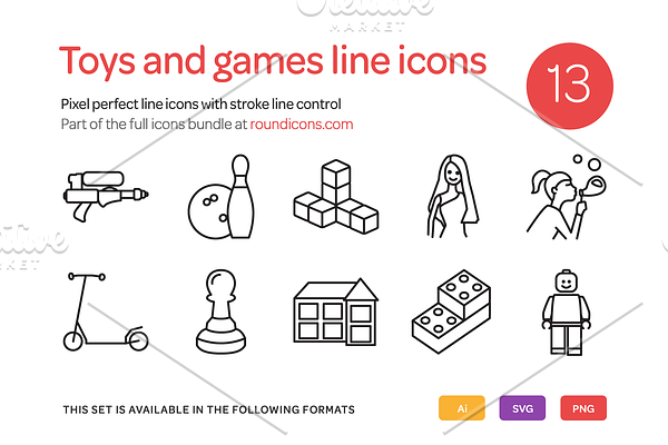 Toys and Games Line Icons Set