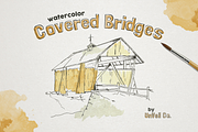 Rustic Watercolor Covered Bridges