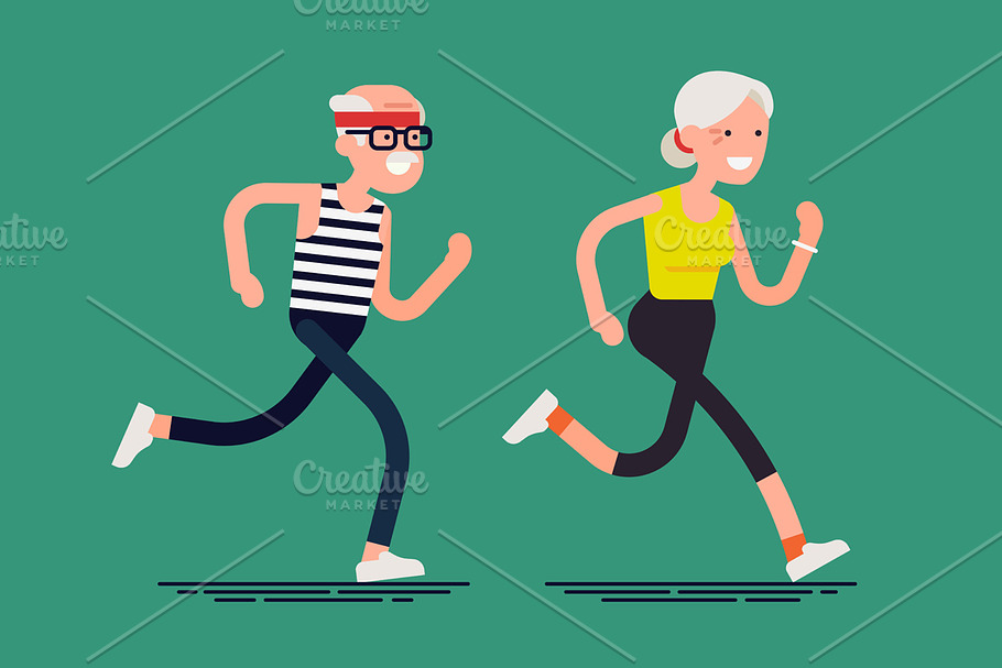 Flat Characters: Seniors Running in Illustrations - product preview 8