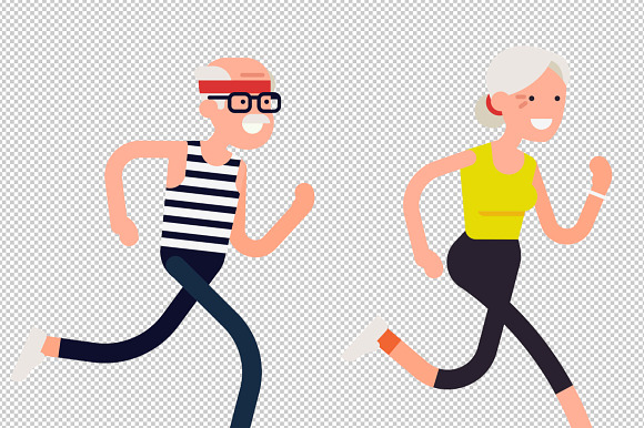 Flat Characters: Seniors Running in Illustrations - product preview 2