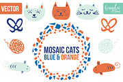 Mosaic Cats & Mice - Orange & Blue