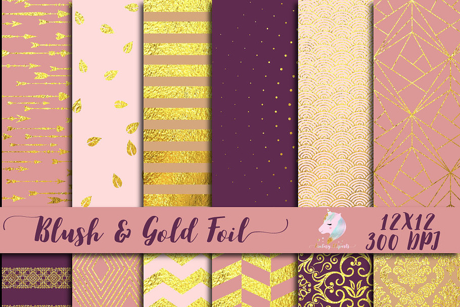 Blush & Gold Foil Digital Paper in Textures - product preview 8