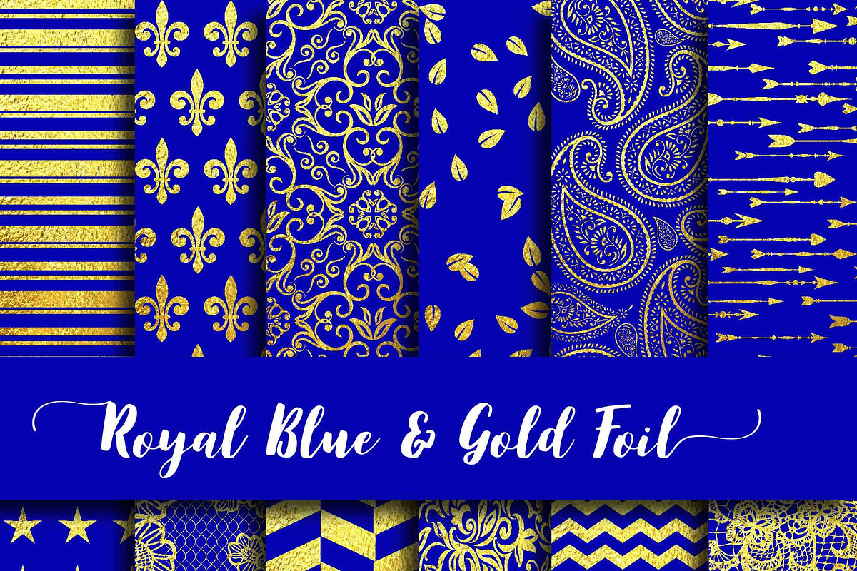 Royal Blue & Gold Foil Digital Paper in Textures - product preview 8