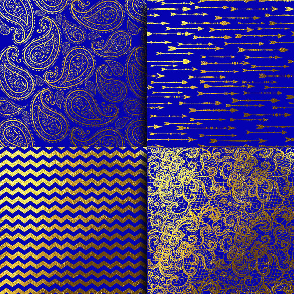 Royal Blue & Gold Foil Digital Paper in Textures - product preview 1