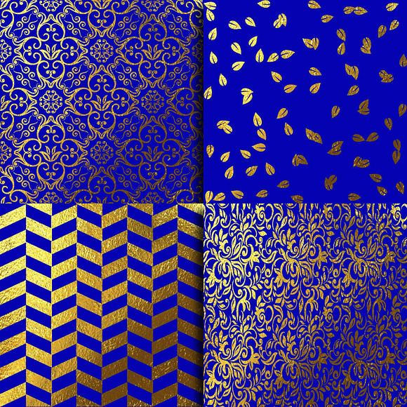 Royal Blue & Gold Foil Digital Paper in Textures - product preview 2