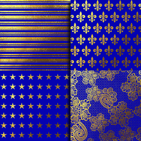 Royal Blue & Gold Foil Digital Paper in Textures - product preview 3