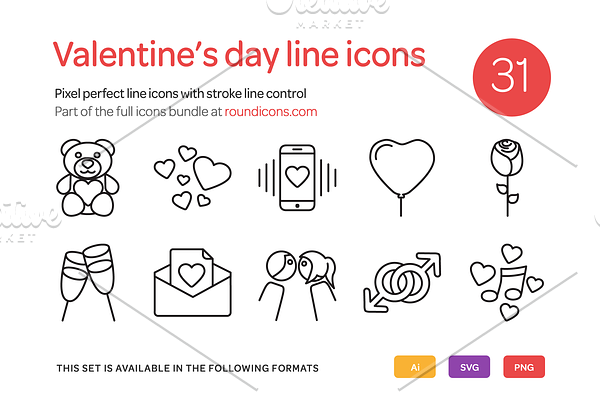 Valentine's Day Line Icons Set