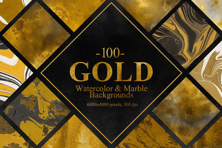 Gold Watercolor&Marble Backgrounds in Textures - product preview 8
