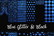 Blue Glitter & Black Digital Paper