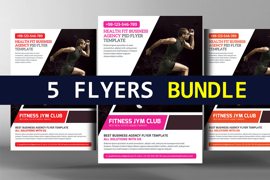 5 Fitness & Gym Sport Flyers Bundle