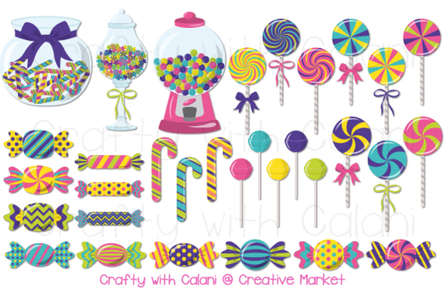 Cute Candy Clipart in Bright Color