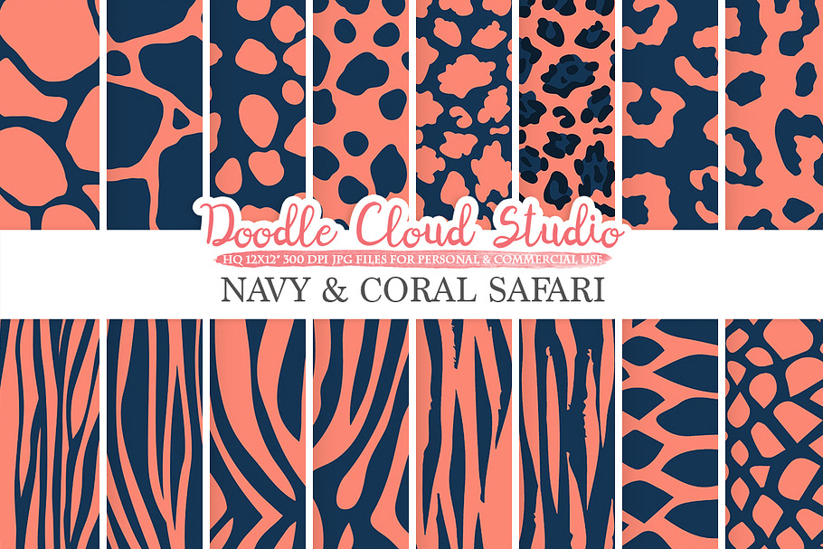 Navy and Coral Animal Safari digital