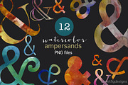 12 watercolor PNG ampersands