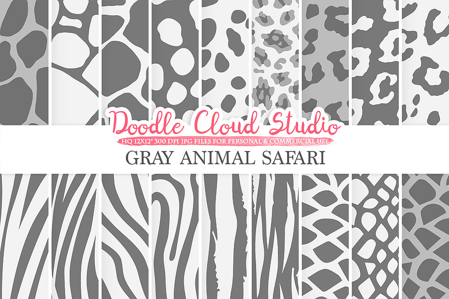 Gray Animal Safari digital paper