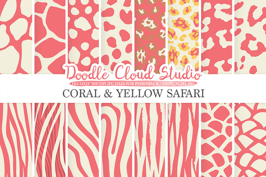 Coral & Yellow Animal Safari digital in Patterns - product preview 8