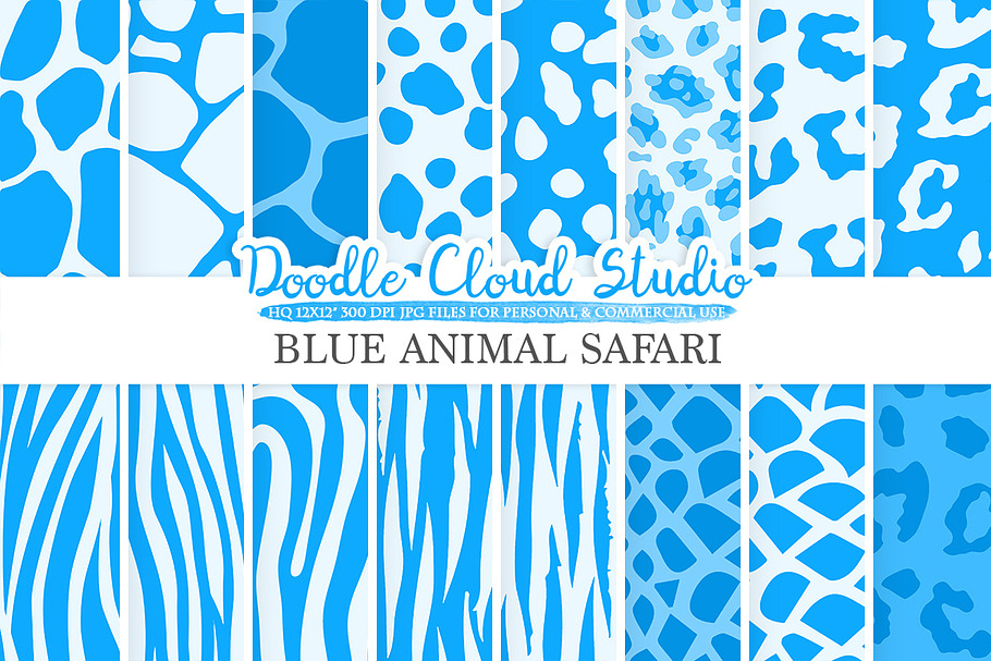 Blue Animal Safari digital paper