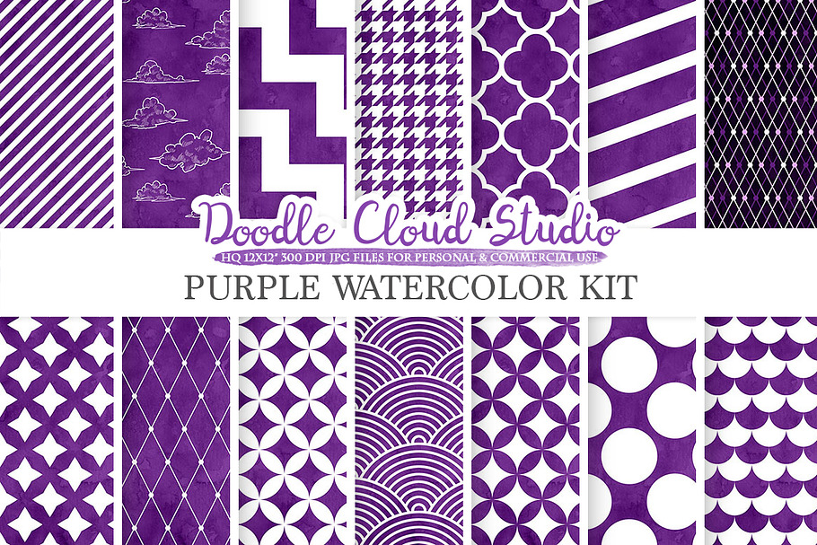 Purple Watercolor digital paper in Patterns - product preview 8