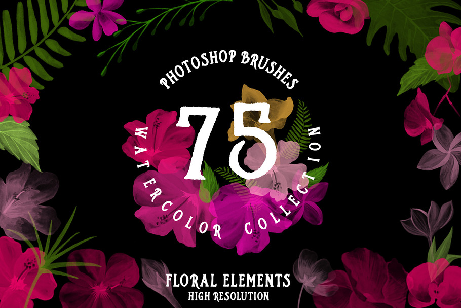 Photoshop Brushes watercolor flowers in Add-Ons - product preview 8