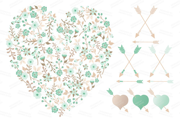 Mint Floral Heart & Banner Vectors in Illustrations - product preview 2