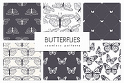 Butterflies. Seamless Patterns Set