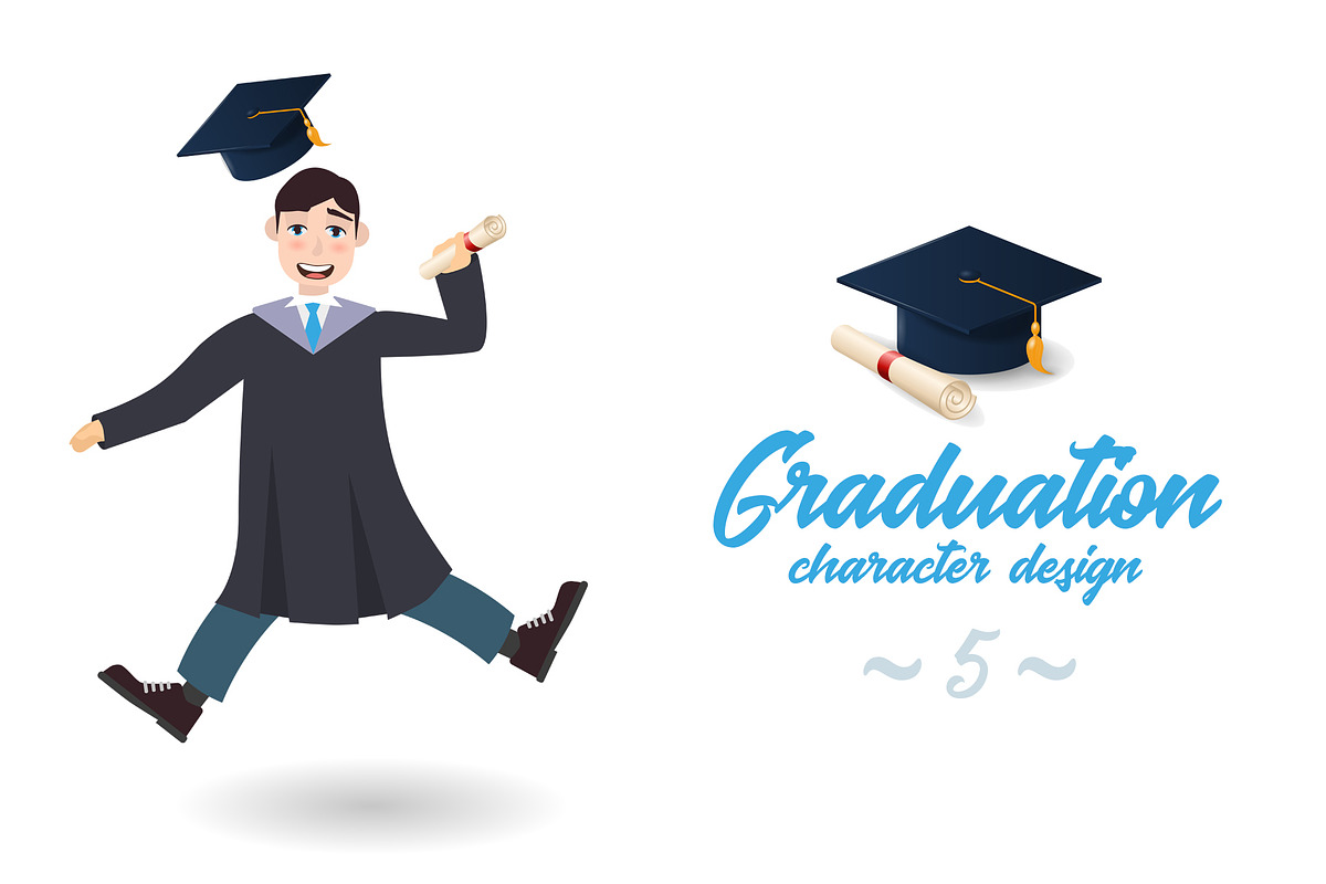 A young graduate man jumping in Illustrations - product preview 8