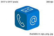 3d cube with contact icons
