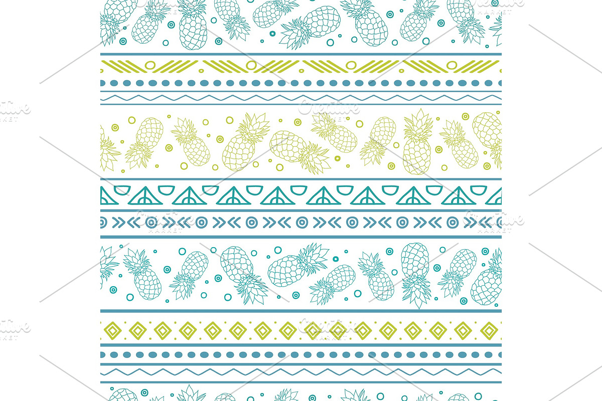 Vectorblue green tribal pineapples stripes seamless pattern background. Great for fabric, wallpaper, invitations, scrapbooking. in Textures - product preview 8
