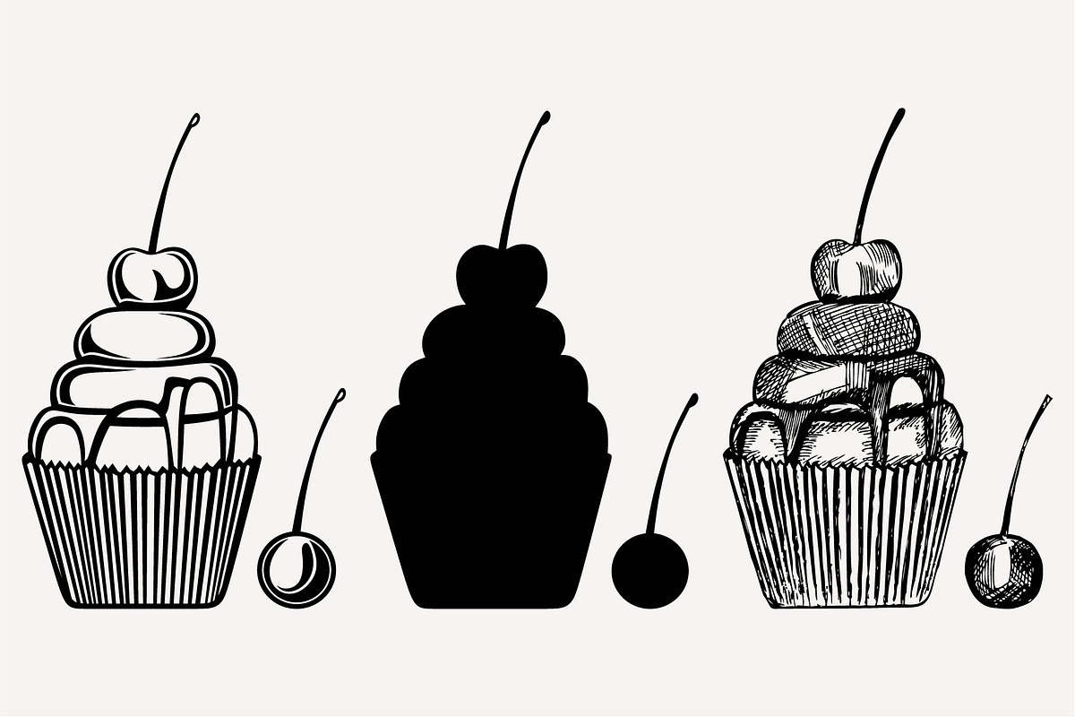 cherry cupcake set vector SVG PNG    in Objects - product preview 8