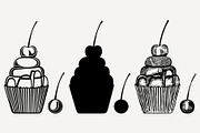 cherry cupcake set vector SVG PNG   