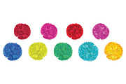 Vector Set of Fun Colorful Birthday Party Paper Pom Poms. Great for handmade cards, invitations, wallpaper, packaging, nursery designs.