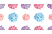 Vector Fun Pastel Colorful Birthday Party Paper Pom Poms Set Horizontal Seamless Repeat Border Pattern. Great for handmade cards, invitations, wallpaper, packaging, nursery designs.