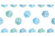 Vector Cute Pastel Blue Birthday Party Paper Pom Poms Set Horizontal Seamless Repeat Border Pattern. Great for handmade cards, invitations, wallpaper, packaging, nursery designs.
