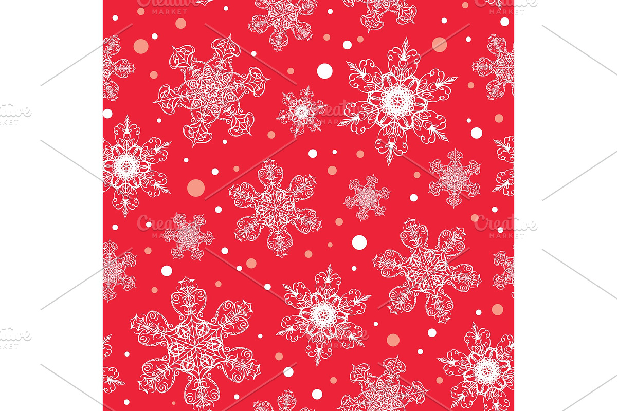 Vector holiday white red hand drawn christmass snowflakes repeat seamless pattern background. Can be used for fabric, wallpaper, stationery, packaging. in Objects - product preview 8