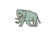 African Elephant Walking Mono Line A