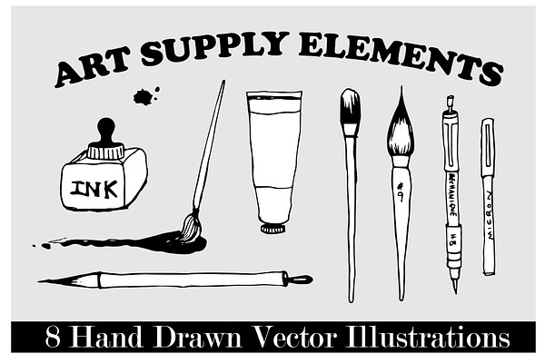 8 Hand Drawn Art Supply Illustration