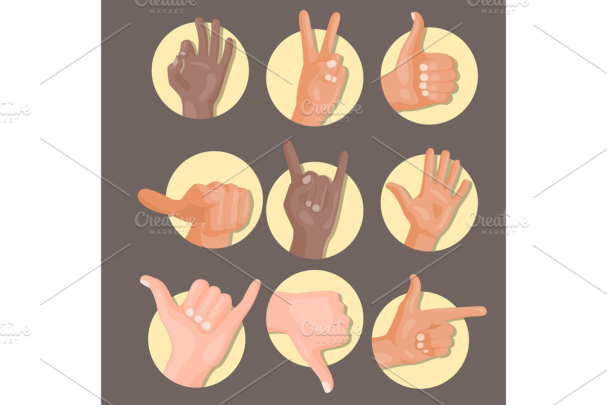 Hands deaf-mute different gestures human arm people communication message vector illustration. in Illustrations - product preview 8