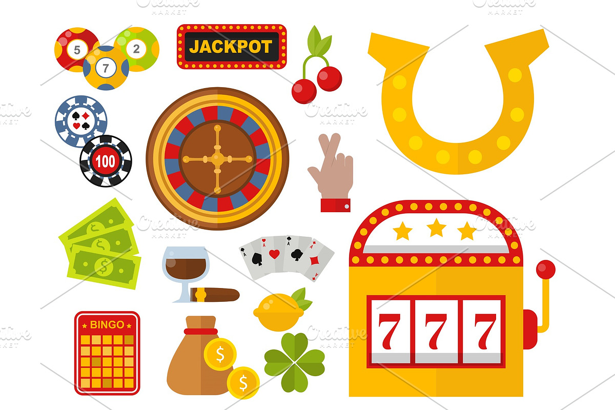 Casino icons set with roulette gambler joker slot machine poker game vector illustration. in Illustrations - product preview 8