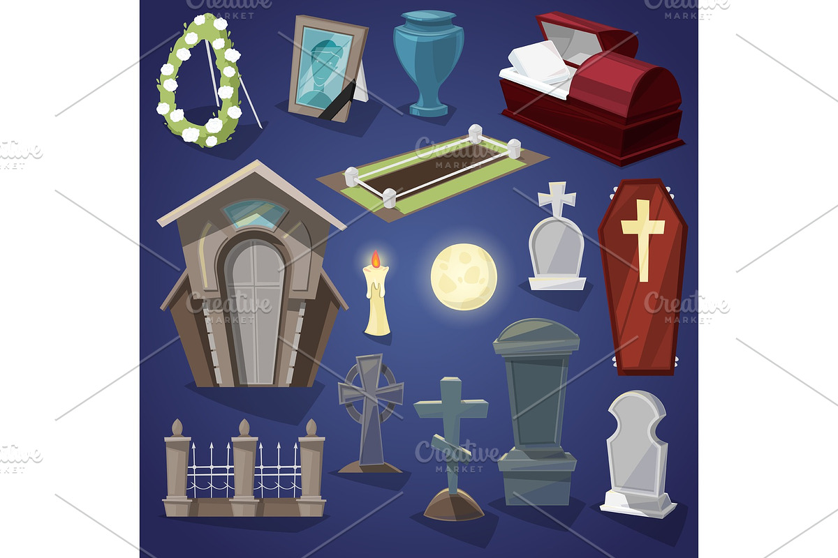 Graveyard vector scary cemetery and halloween horror in night illustration set of spooky grave or tomb and tombstone isolated on background in Textures - product preview 8
