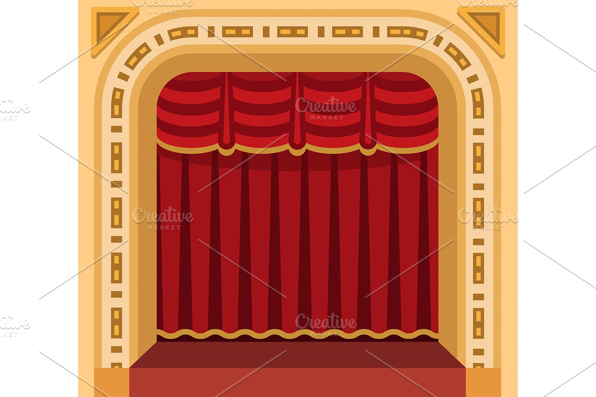 Theater stage with curtains entertainment spotlights theatrical scene interior old opera performance background vector illustration. in Illustrations - product preview 8