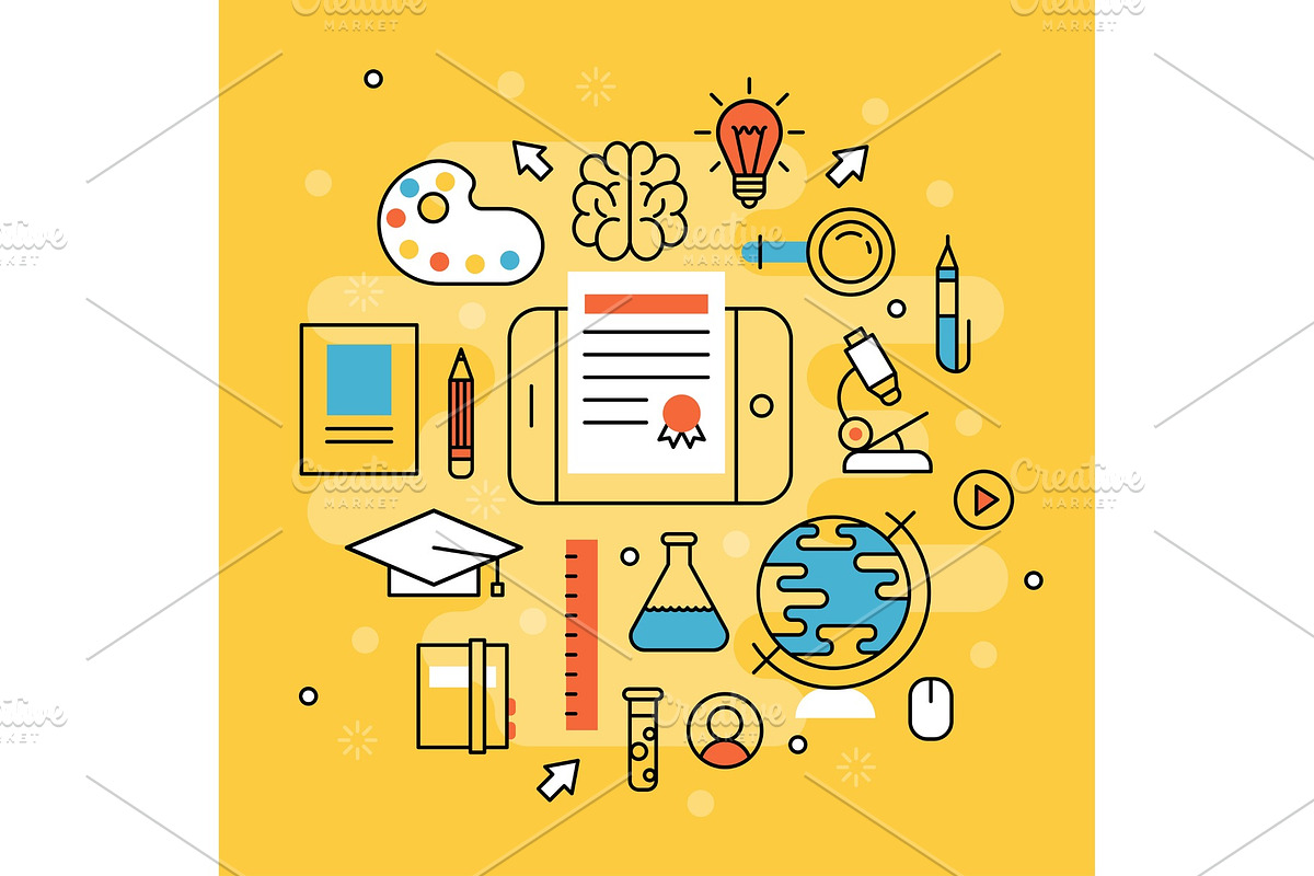 Online learning flat design distant education video tutorials staff training store learning research knowledge vector illustration. in Objects - product preview 8
