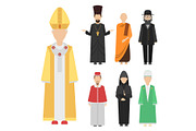 Religion people characters vector group of different nationalities human wearing traditional clothes